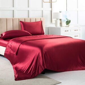 Queen Size Satin Bed Sheet Set, 4 piece